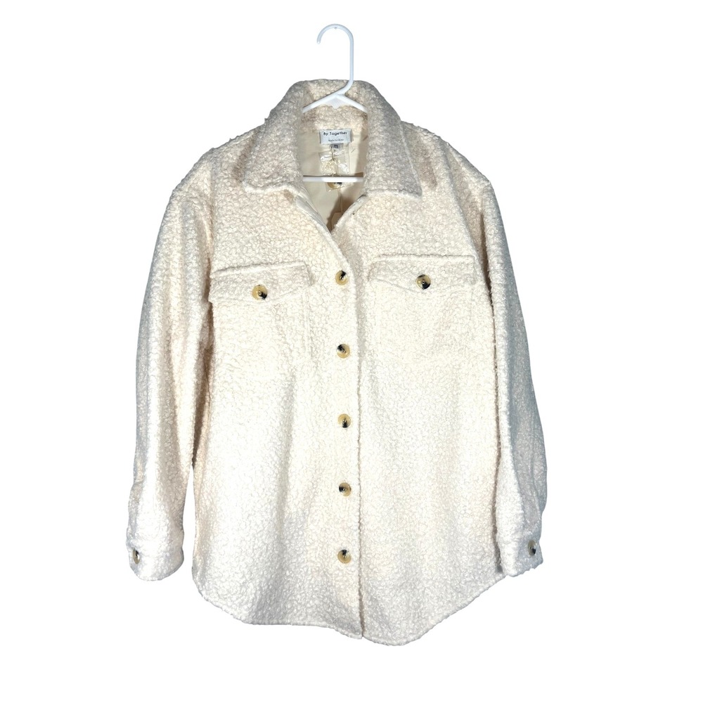 By Together NWT Women's Cream Sherpa Shacket Teddy Fleece Jacket M Heavyweight